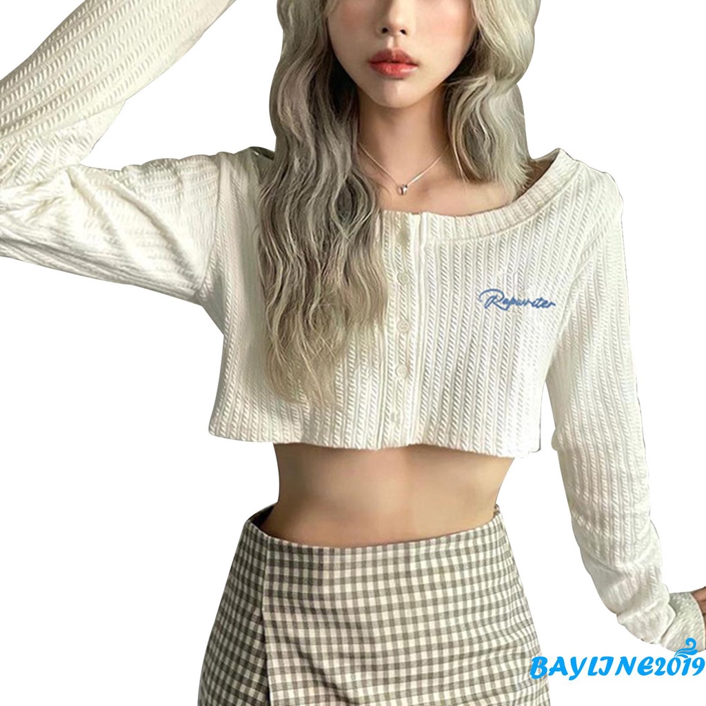 Áo Thun Lửng Tay Dài In Chữ Trẻ Trung Cho Nữ