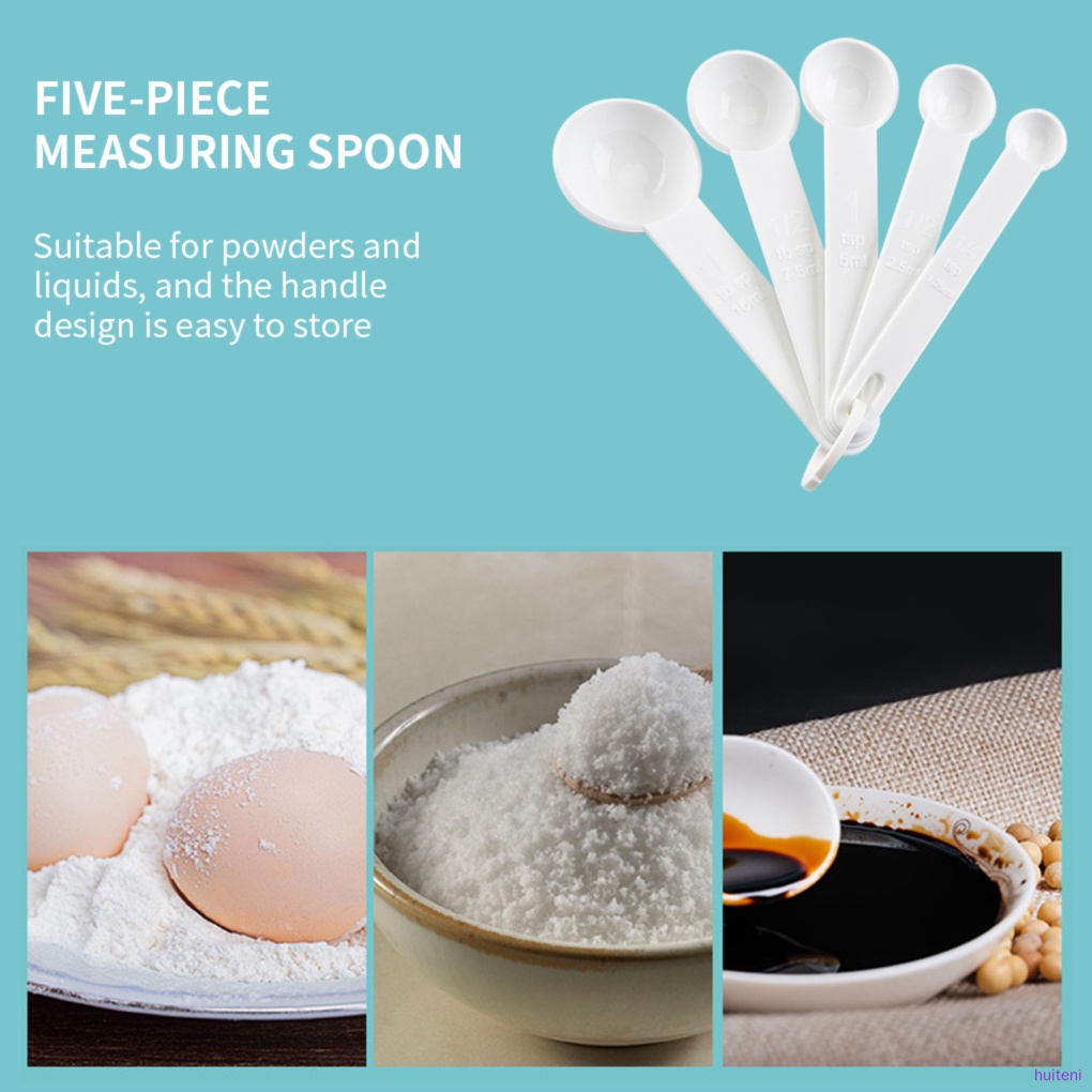Set 5 Muỗng Đo Lường Gia Vị Bằng Nhựa Màu Trắng Tiện Dụng Cho Nhà Bếp Diy