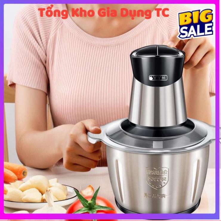 Máy xay đa năng xay thịt rau củ quả gia vị cối inox 4 lưỡi đa năng công suất 250W dung tích 2L