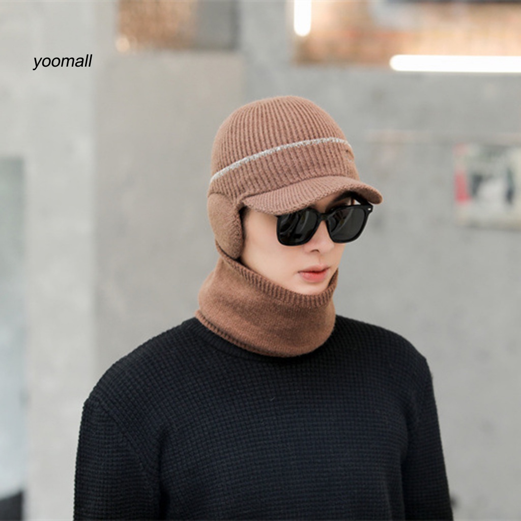 Set 2 Mũ + Khăn Choàng Cổ Dệt Kim Co Giãn Trọng Lượng Nhẹ Thời Tiết Mùa Thu Đông Cho Nam