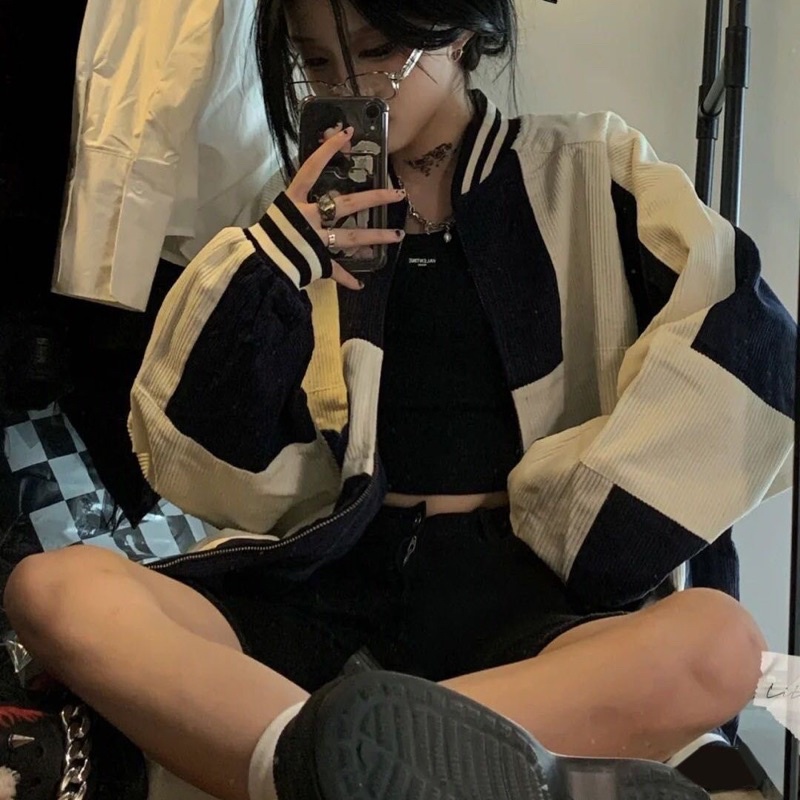 Áo khoác bóng chày, áo bomber kẻ nhung chữ thêu 2 lớp lót gió thời trang nam nữ doulbeh.store