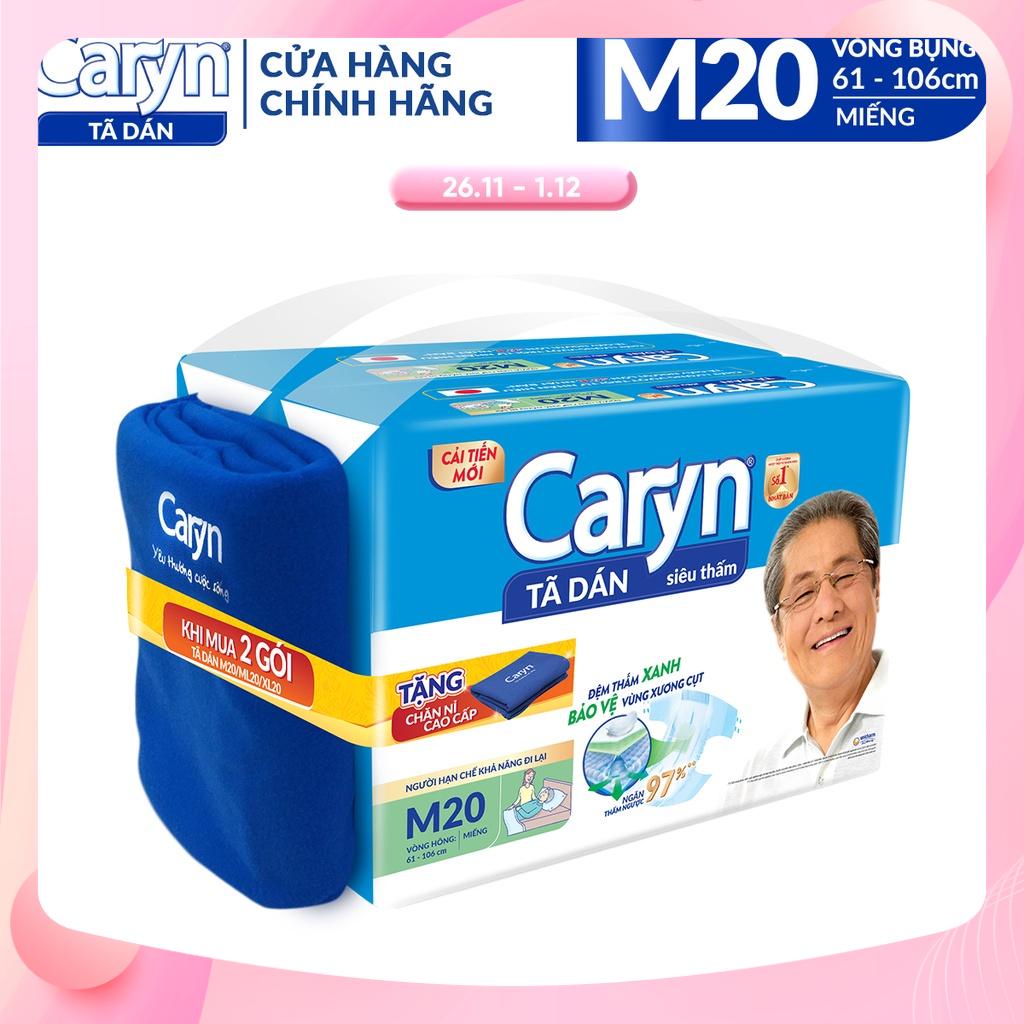 Bộ 2 Tã Dán Người Lớn Caryn Siêu Thấm Size M - 20 Miếng Tặng Chăn Caryn Dành Cho Người Hạn Chế Khả Năng Đi Lại