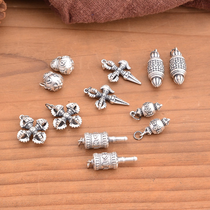 █diy゜ S925 Bạc●Mặt Dây Chuyền Hình Bánh Xe Cầu Nguyện Truyền Thống S999