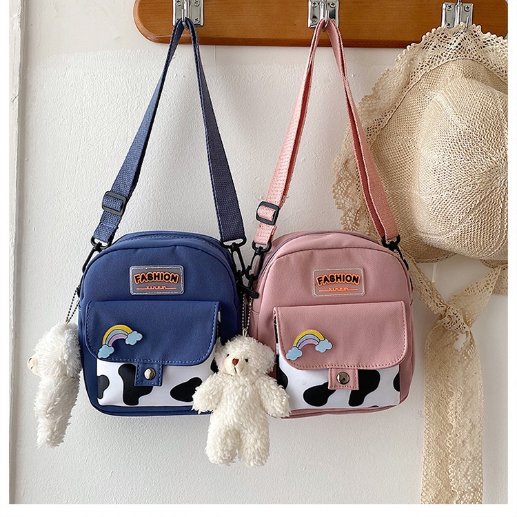 Túi Đeo Chéo Đựng Điện Thoại Kiểu Vuông Nhỏ Chất Liệu Nylon Họa Tiết Bò Sữa Cho Nữ