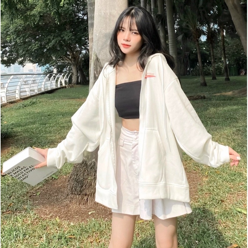 Áo Khoác Hoodie Zip Day Form Rộng Unisex Vải Nỉ Bông Oversize Ulzaang - Yowol.sg