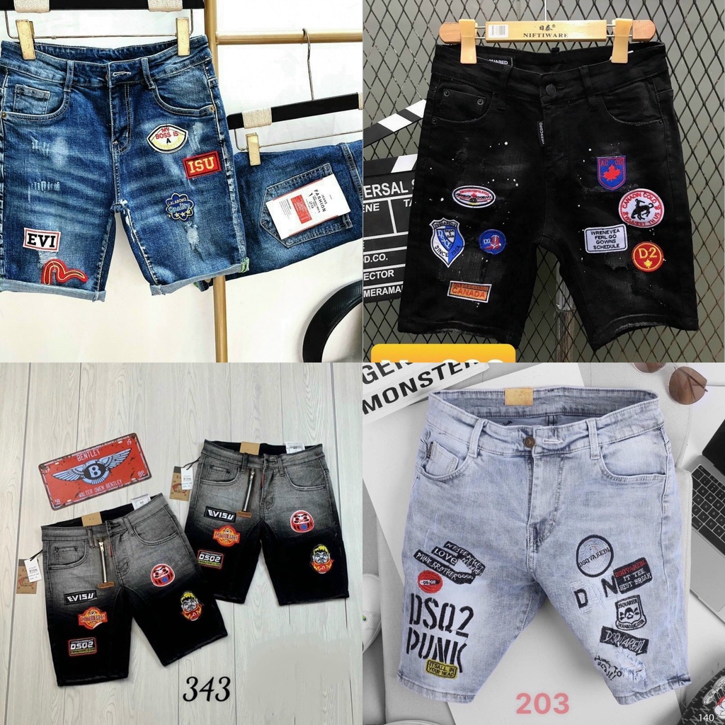 QUẦN BÒ JEAN NAM NGẮN KIỂU ĐEN RÁCH THÊU LOGO ÔNG ĐỊA NHIỀU MẪU MỚI GIÁ TỐT KAYSTORE