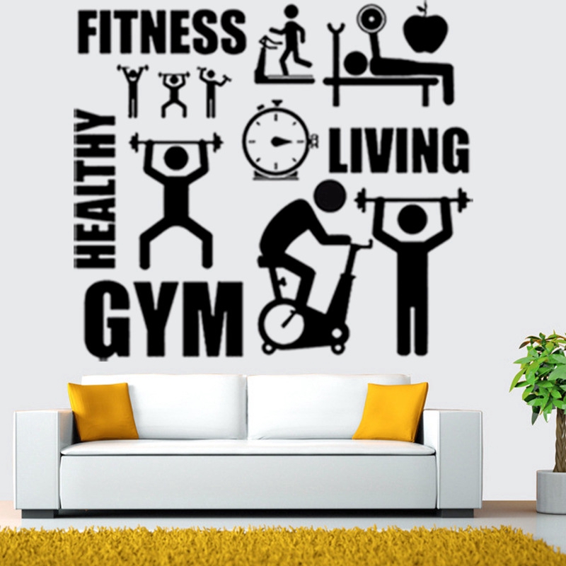 Miếng dán tường trang trí hình chữ "GYM-HEALTHY-Room"