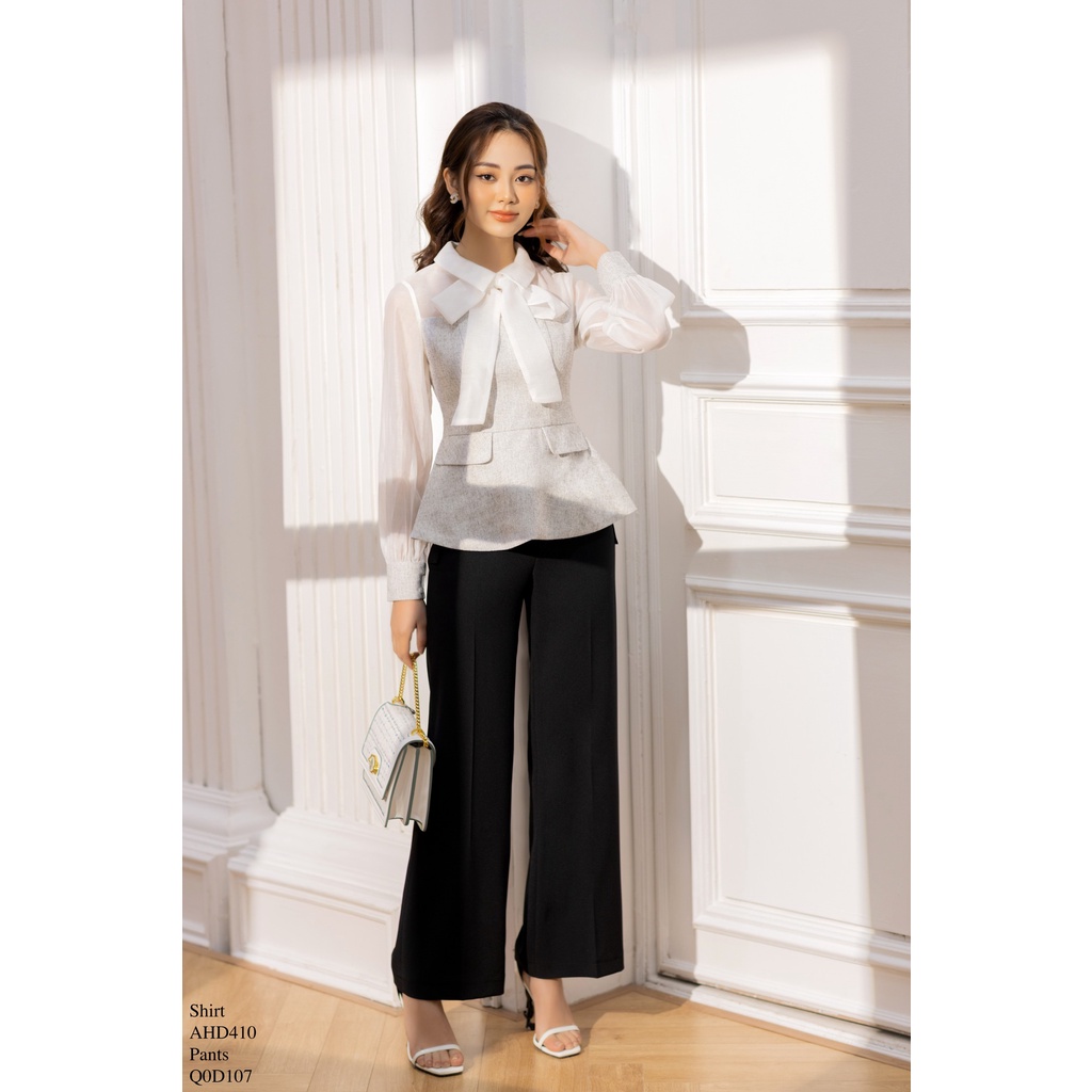 Quần ống suông đáp sườn ly giữa TIINSTORE Q0D107