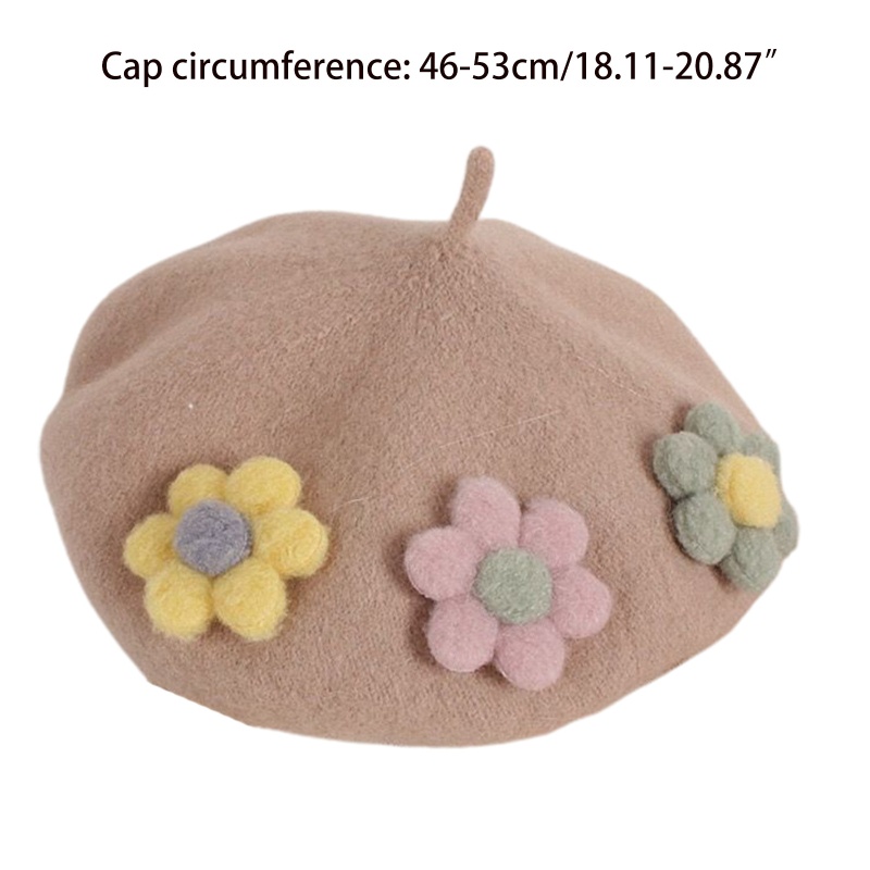 Mũ Beret 3 Hoa Thanh Lịch Cho Bé Gái Từ 2-7 Tuổi