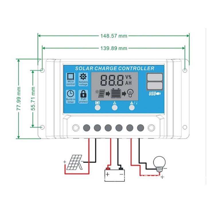 Điều khiển sạc pin năng lượng mặt trời 12V/24V-10A công suất 12V(120W)/24V(240W)