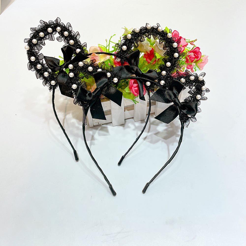 ANEMONE Băng Đô Cài Tóc Tai Mèo Bằng Ren Không Trơn Khí Chất Cổ Điển Cho Nữ