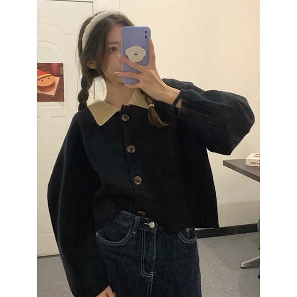 Áo khoác croptop cadigan cổ bẻ
