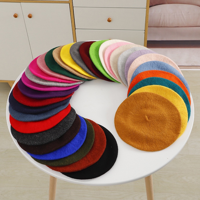 Mũ Beret Len Màu Sắc Đơn Giản Thanh Lịch Dành Cho Nữ