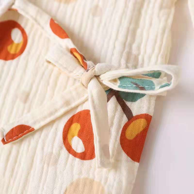 Bộ Đồ Pajamas Vải Cotton In Hình Gấu Và Cherry Kiểu Dáng Đáng Yêu