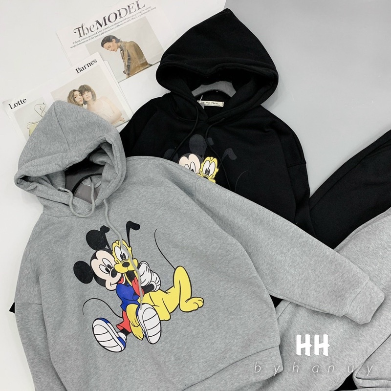 (Ảnh thật) Bộ quần áo nỉ 2 chuột mickey đen siêu xinh đẹp