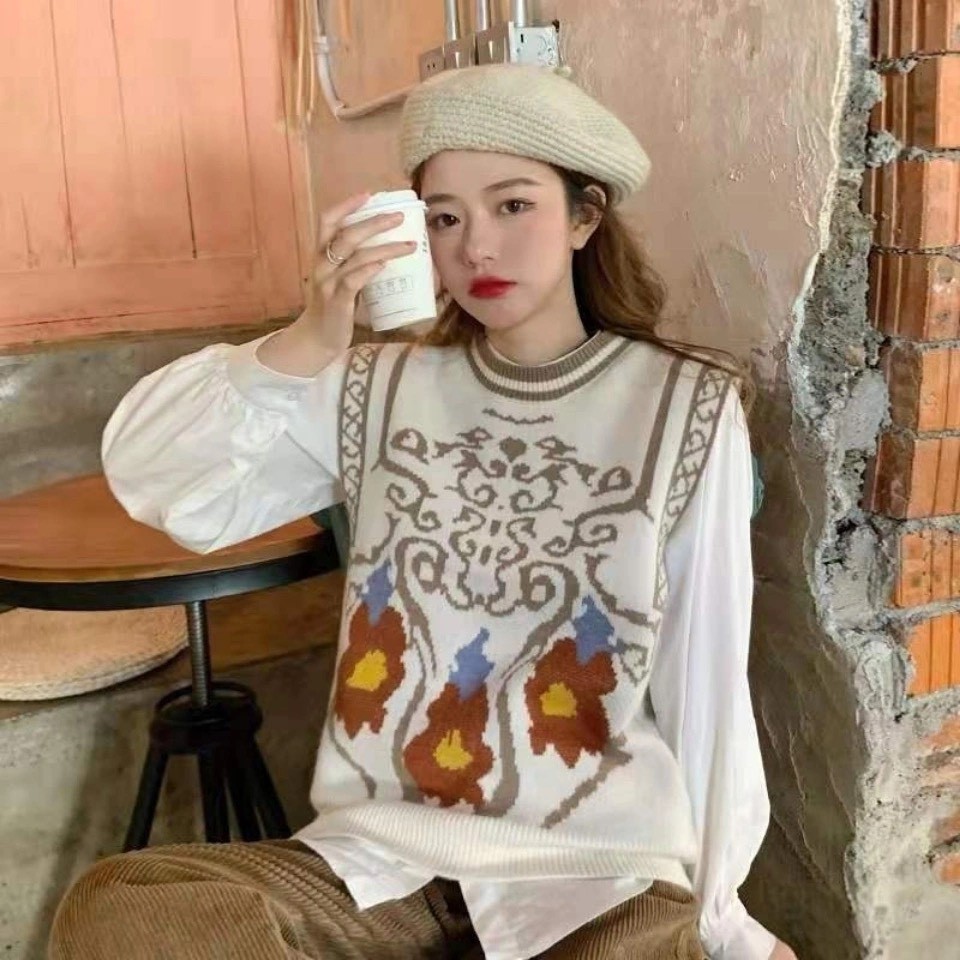 Áo gile len nữ ulzzang họa tiết cao câp [QUẢNG CHÂU-VIDEO] Áo len nữ form rộng lông mịn dáng gile kiểu Hàn - nhập taobao | BigBuy360 - bigbuy360.vn
