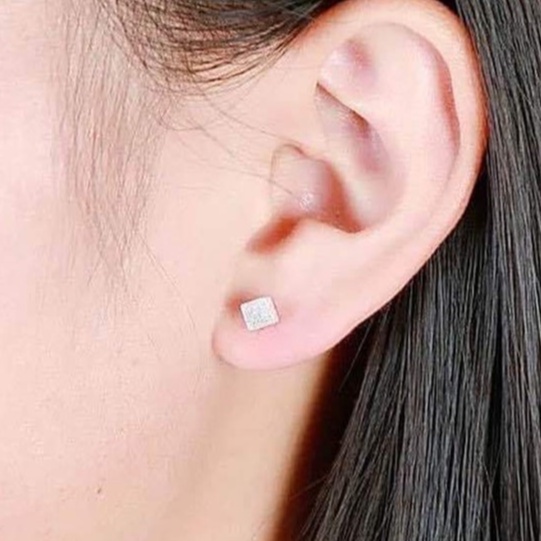 Bông tai bạc Bông nụ vuông khối lập phương Van jewelry V10190