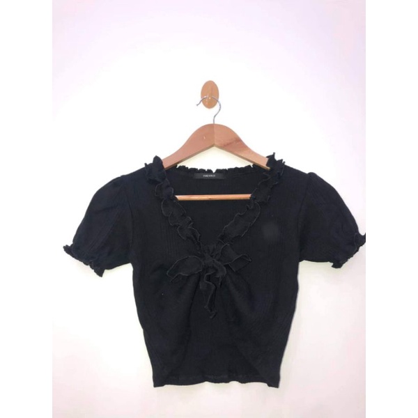 [ Ảnh Thật ] Áo Croptop Kiểu Thắt Nơ Trước Ngực Viền Bèo