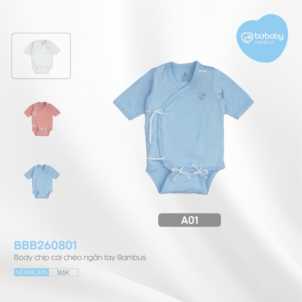 [Newborn] Body chip cài chéo ngắn tay Bambus Bu baby