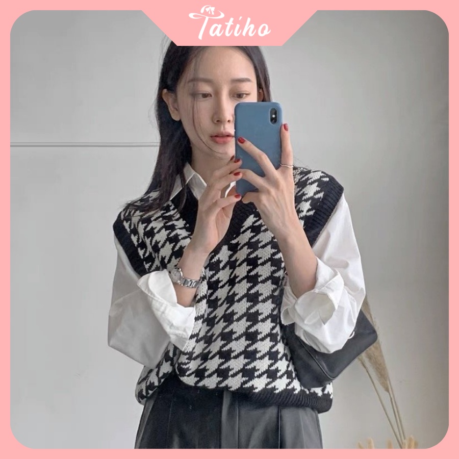 [Hàng Xịn, Giá Tốt] Áo Gile Len Trơn ( Áo Không Tay) Phong Cách Thời Trang Vintage Họa Tiết Caro Hottrend - Mã AK014