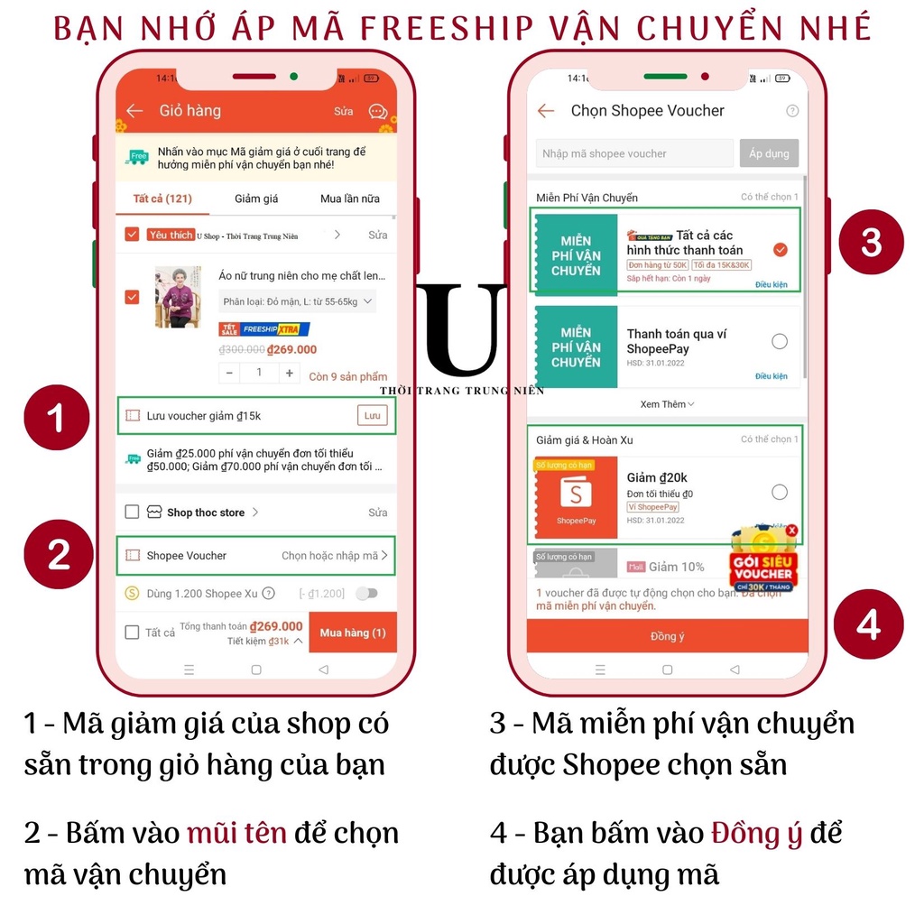 Áo nữ trung niên thời trang trung niên người già mùa hè tặng bà tặng mẹ cao cấp UB1