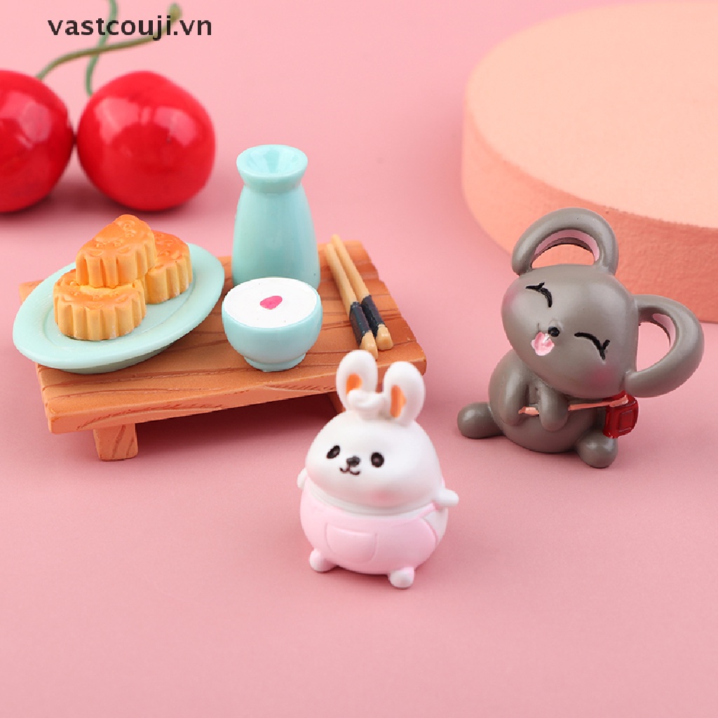 Phụ Kiện Trang Trí Tiểu Cảnh Hình Thỏ Bánh Trung Thu