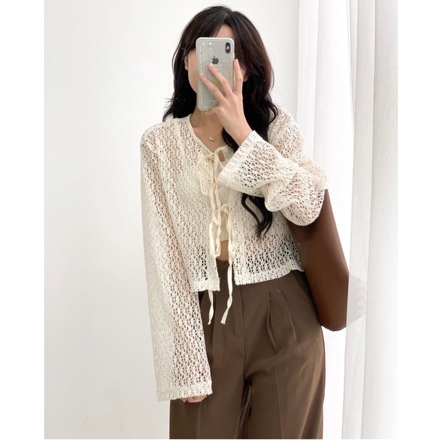 sét áo cardigan lưới buộc nơ kèm áo 2 dây nhẹ nhàng xinh hàng quảng châu