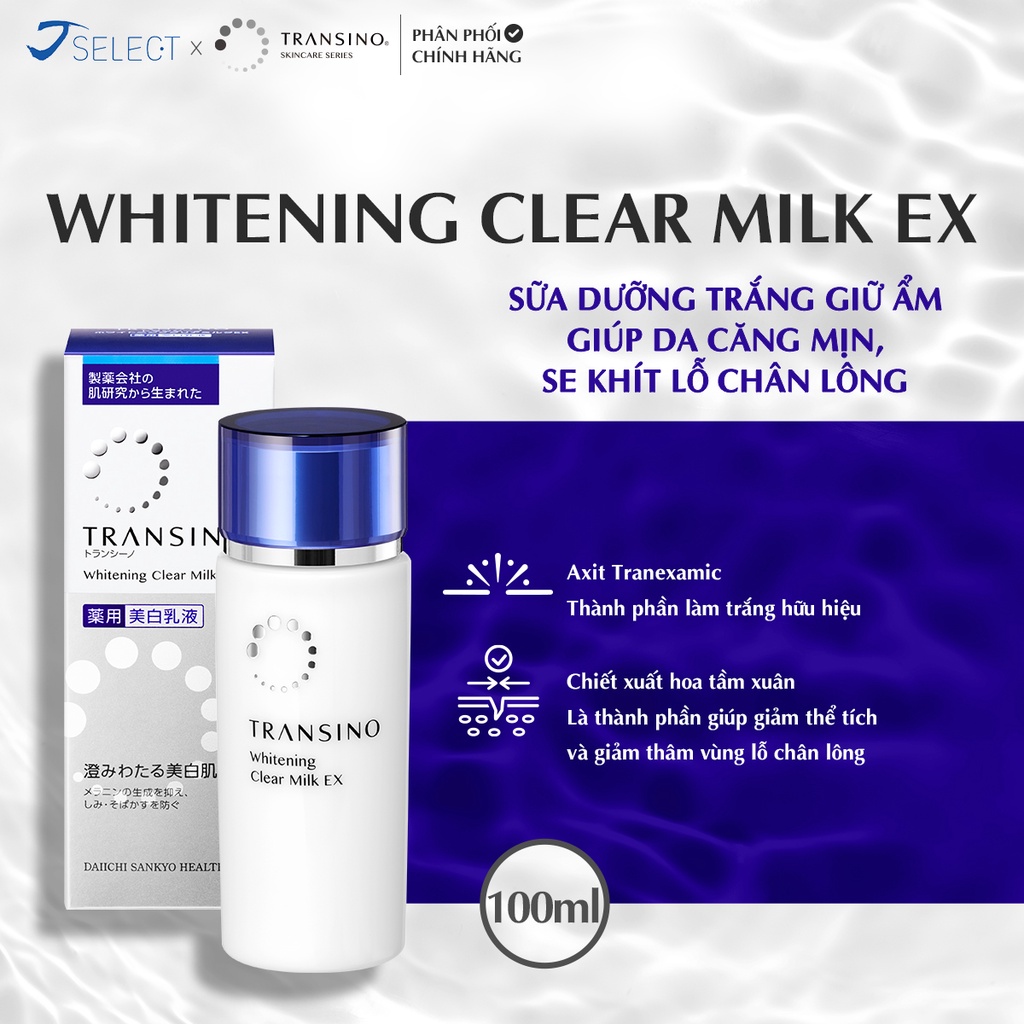 Sữa dưỡng trắng giữ ẩm giúp da căng mịn, se khít lỗ chân lông TRANSINO 100ml