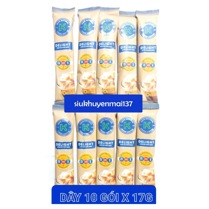 Dây 10 gói cà phê K delight  3in1 , 17g gói phúc sinh,hsd:1_2025