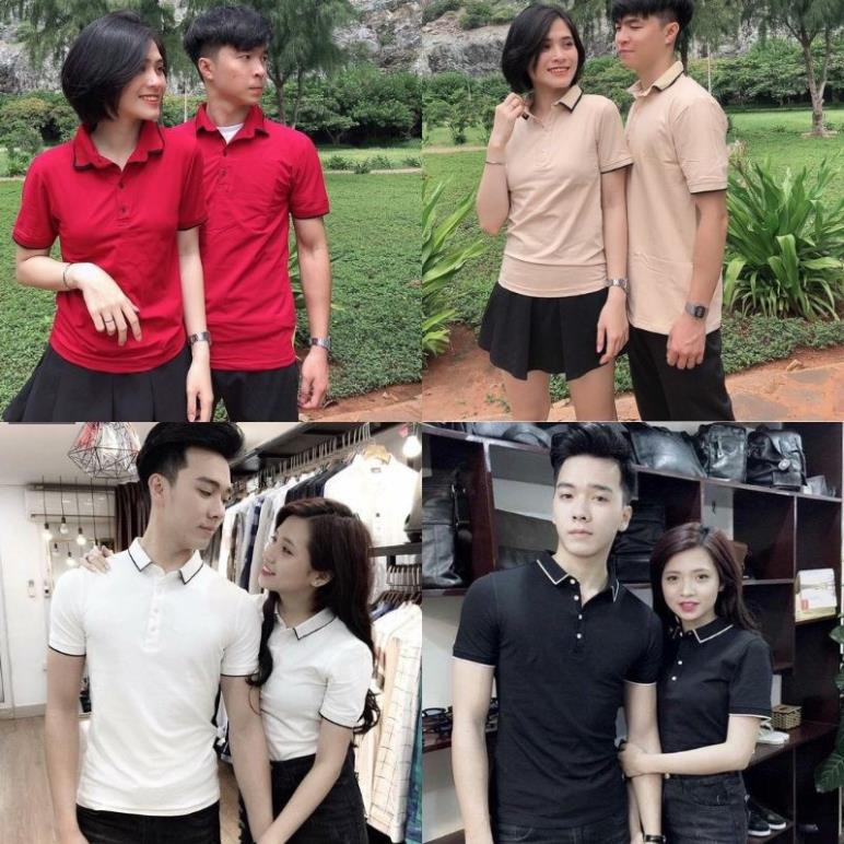 Áo phông nam nữ Polo có cổ phối viền đẹp, vải thun cotton 100%, co giãn, mặc siêu mát . .