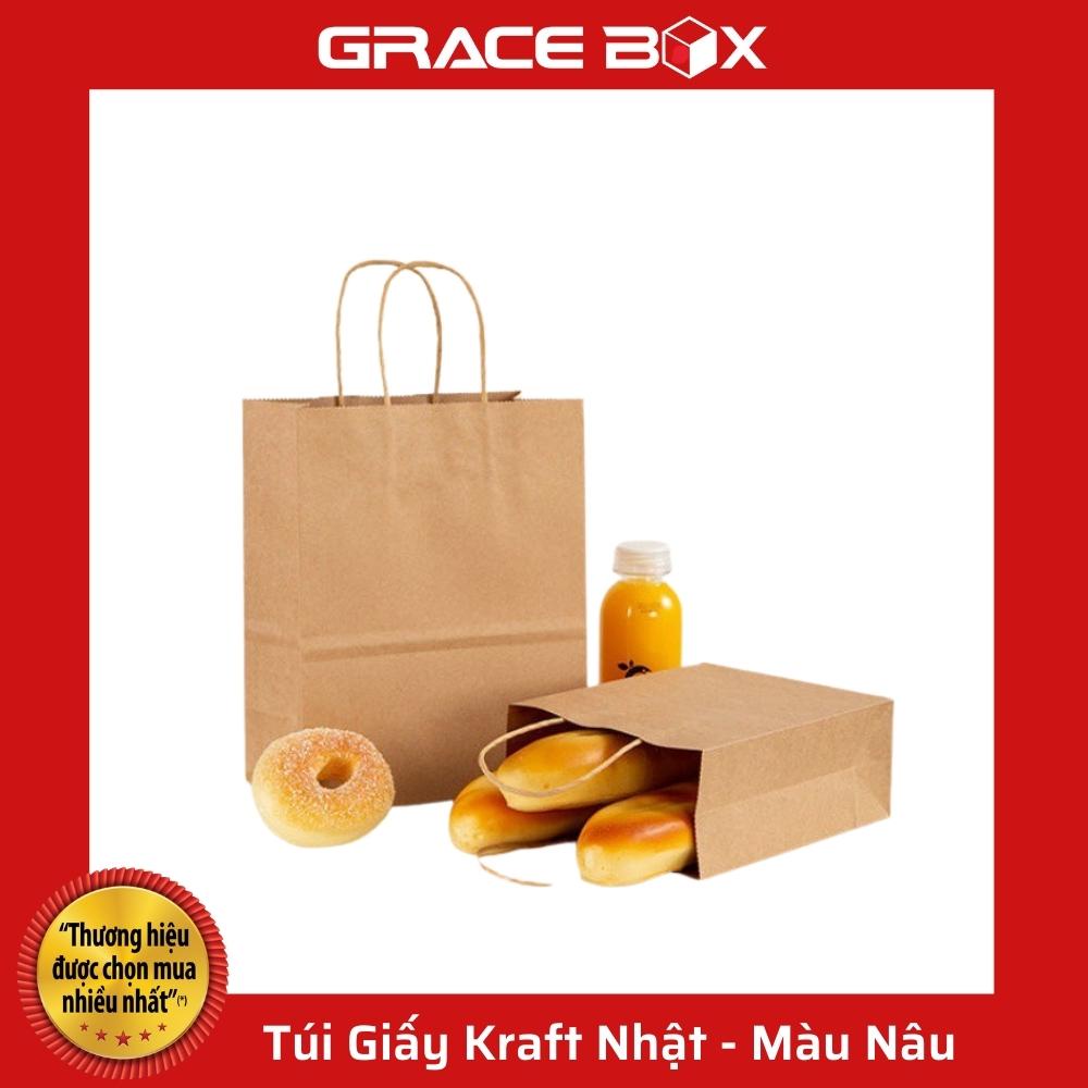 {Giá Sỉ} Túi Giấy Kraft Nhật Bản Cao Cấp - Size 21 x 15 x 27 cm - Màu Nâu - Siêu Thị Bao Bì Grace Box