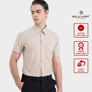 Áo sơ mi nam ngắn tay BILUXURY chất vải kháng khuẩn  thiết kế trẻ trung chuẩn form 4SMCB005BEV