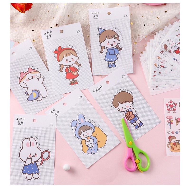 Sticker18 mẫu hình dán cậu bé cô bé xinh