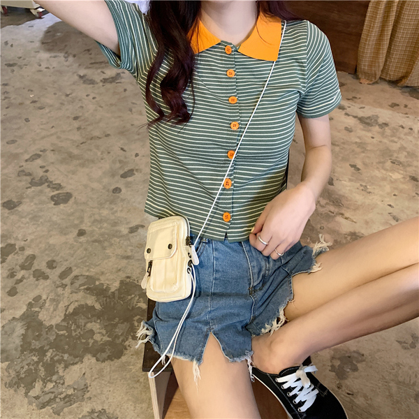 Áo dáng lửng ôm tay ngắn thời trang phong cách Hàn Quốc dành cho nữ | BigBuy360 - bigbuy360.vn