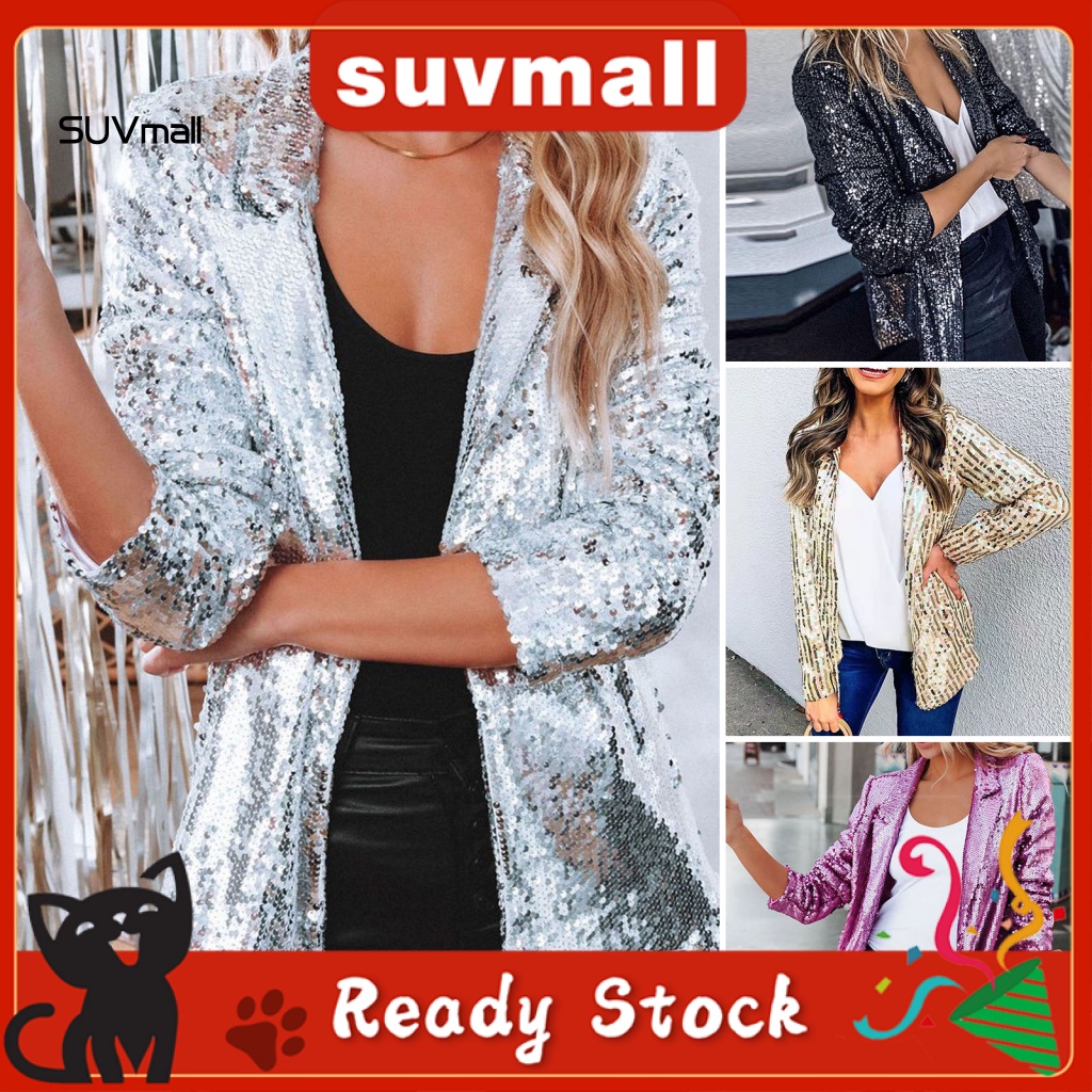 Áo Khoác Blazer Mềm Cổ Bẻ Đính Kim Sa Lấp Lánh Thời Trang Mùa Thu