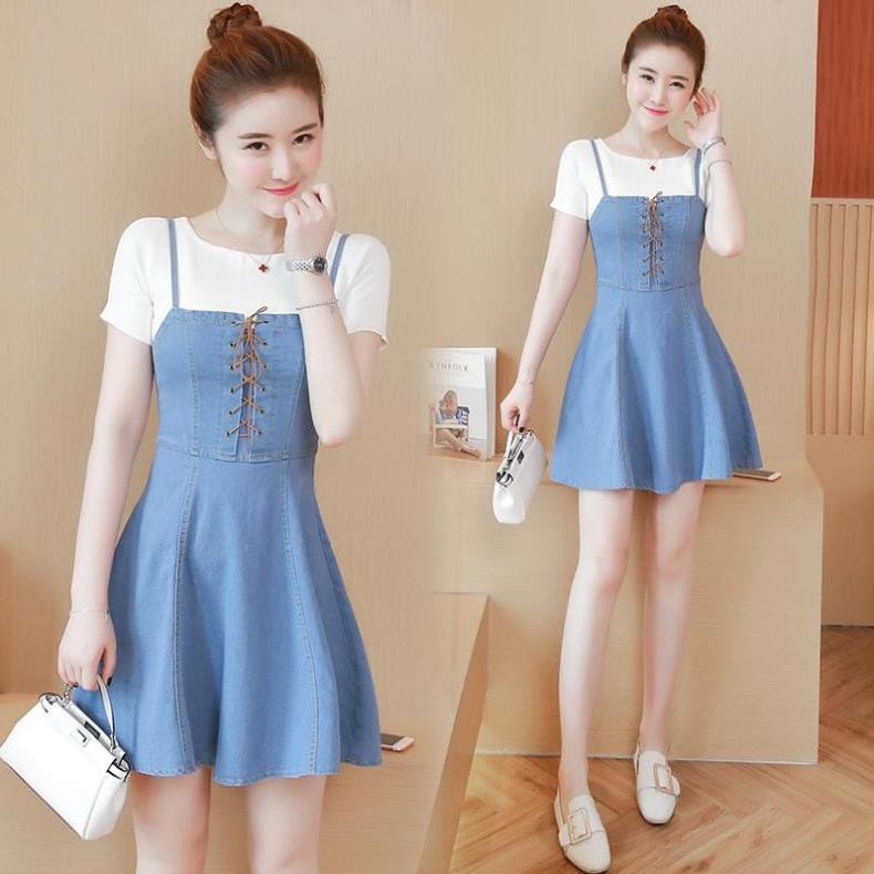 Set áo thun + váy bò dễ thường