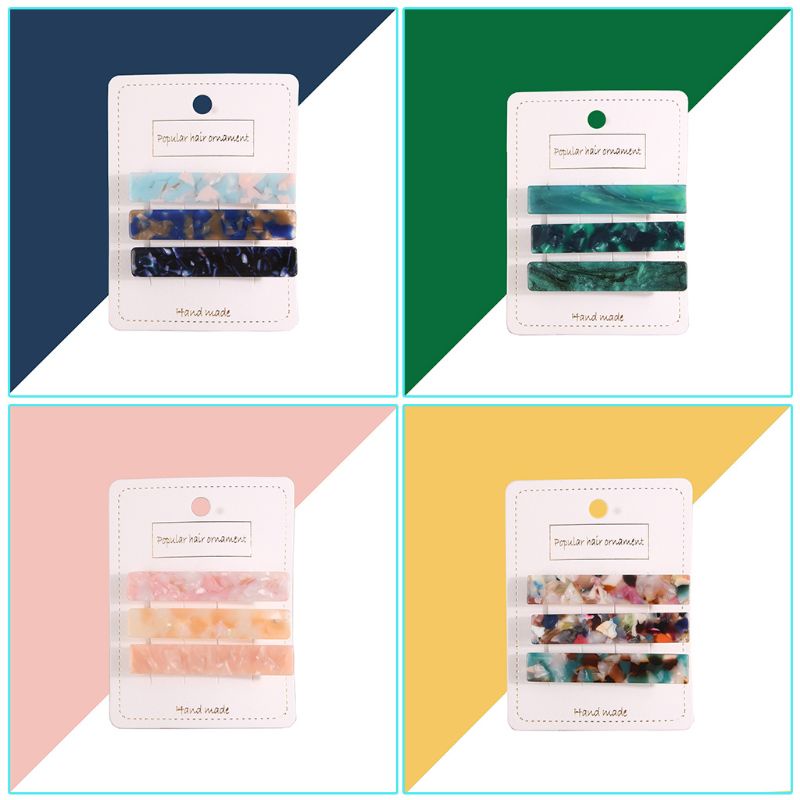 Set 3 Kẹp Mỏ Vịt Hình Chữ Nhật Bằng Acrylic Họa Tiết Vân Đá Cẩm Thạch Nhiều Màu Kiểu Vintage Cho Nữ