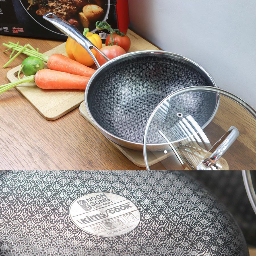 Chảo sâu lòng chống dính 2 mặt Inox 3 lớp đúc liền Kims cook Noon Song 28cm đáy từ - Hàng chính hãng, bảo hành 12 tháng