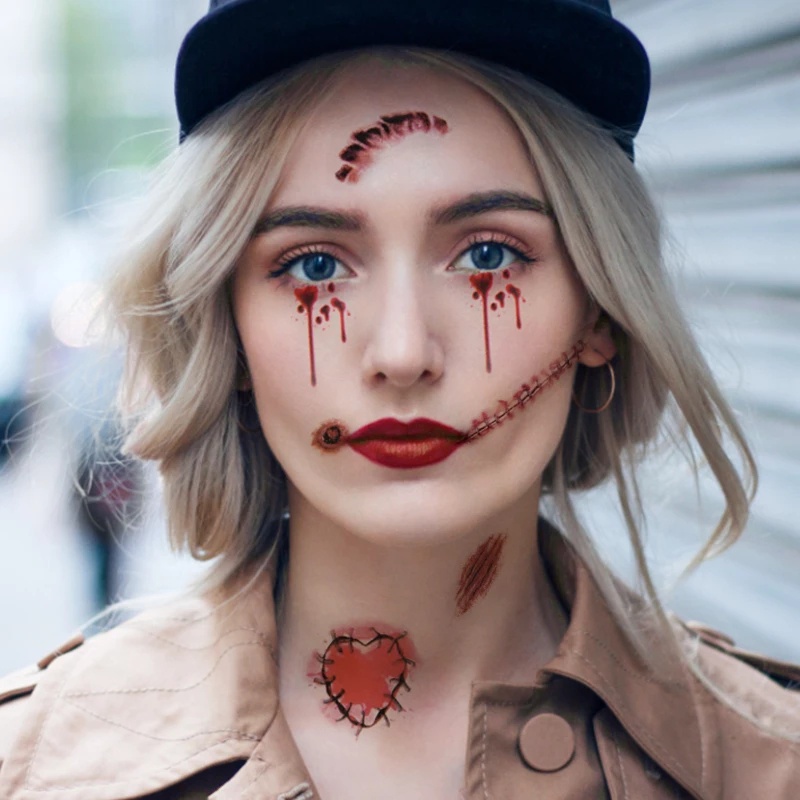 1 Tấm Hình Xăm Dán Vết Máu Giả Hóa Trang Halloween