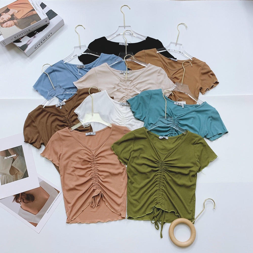 Áo croptop rút dây giữa ngực tay ngắn - AC002