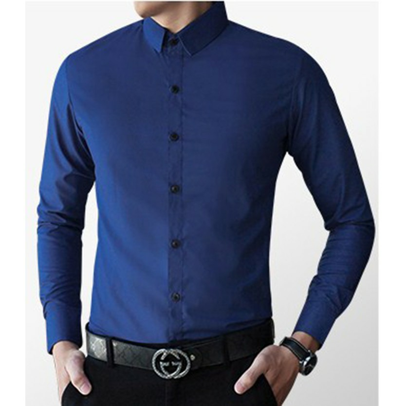 Áo sơ mi nam dáng ôm, vải lụa cotton, phong cách Hàn Quốc