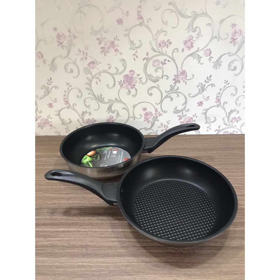 Bộ 2 chảo chống dính bếp từ cao cấp Fivestar 3 đáy 24cm - 26cm - 28cm ( chảo chiên x chảo sâu lòng ), tặng 1 sạn dừa