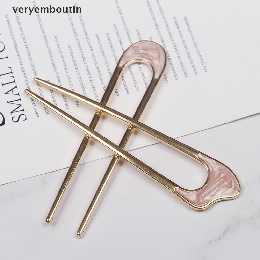 【in】 Metal U Shape Hair Stick Women Elegant Shell Enamel Hairpin Female Headwear New .