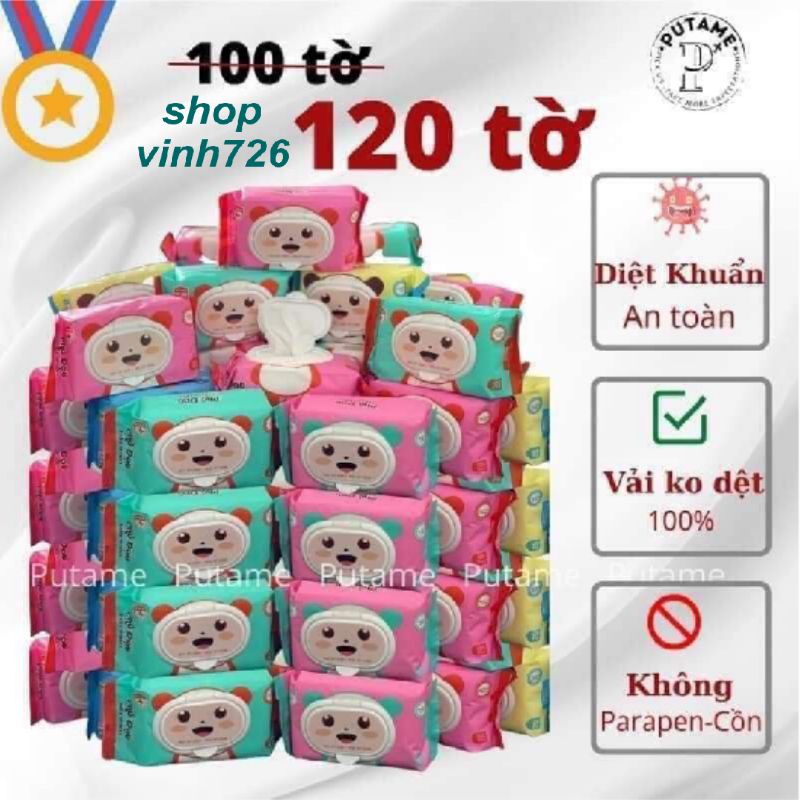 Khăn giấy ướt phú đạt hình gấu 1 gói 120 tờ chính hãng không mùi ,tiện lợi cho trẻ sơ sinh
