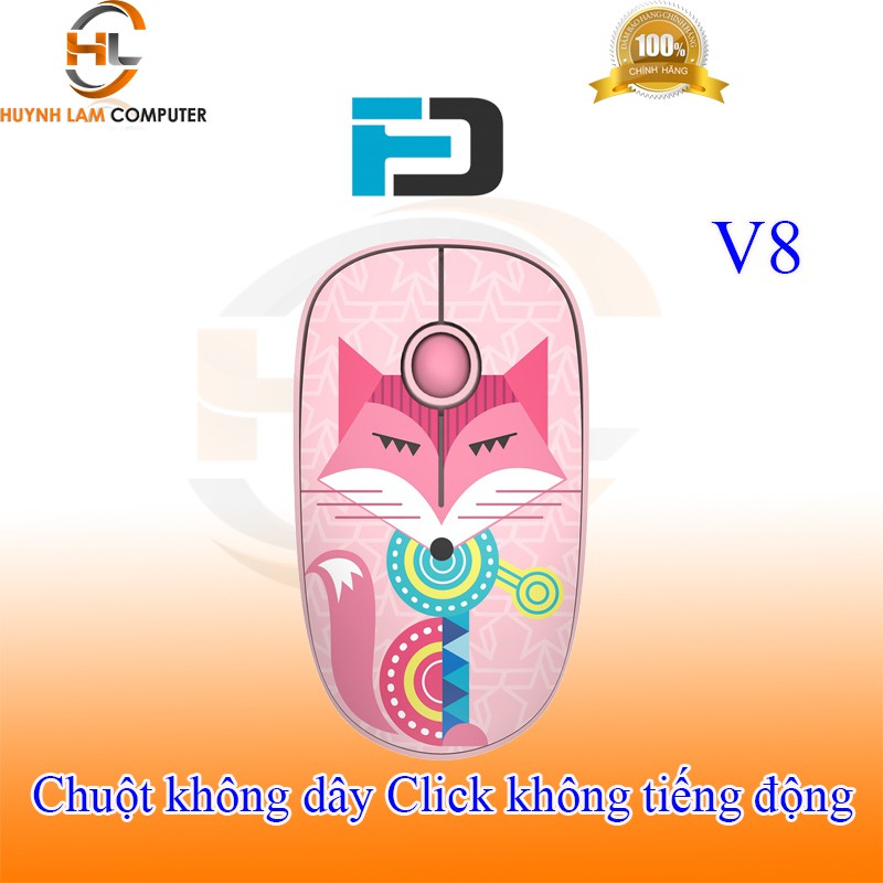 Chuột không dây FD V8 (hồng) click không tiếng ồn 1500DPI 20m họa tiết cực đẹp - VSP phân phối