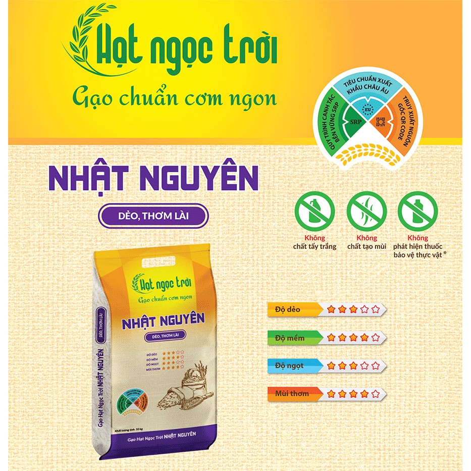 Gạo Nhật Nguyên Hạt Ngọc Trời 10Kg - Cơm dẻo vừa, ít nở hạt mềm, cơm có mùi thơm lài nhẹ