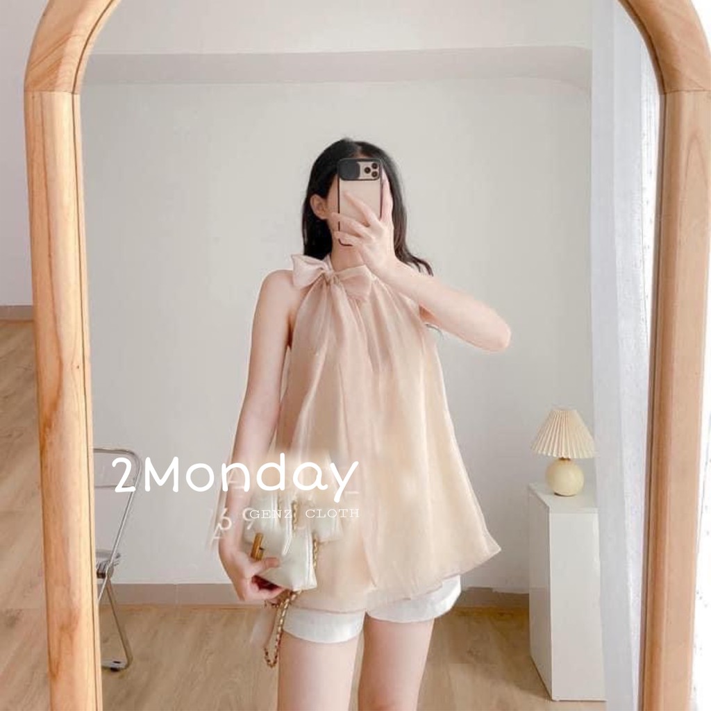 HÀNG SẴN] ÁO YẾM VOAN TƠ 2 lớp kèm dây thắt tiểu thư hàng thiết kế mềm mịn