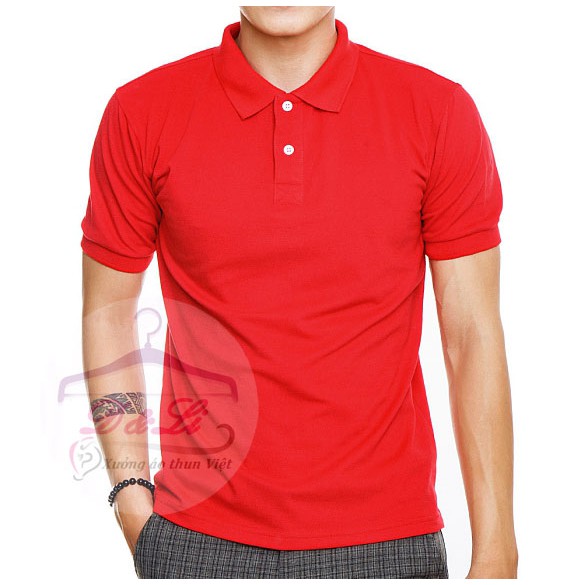 Áo thun Polo ngắn tay có cổ màu Đỏ tươi (S,M,L,XL,XXL) thun cá sấu 100% cotton đẹp lung linh giá sỉ