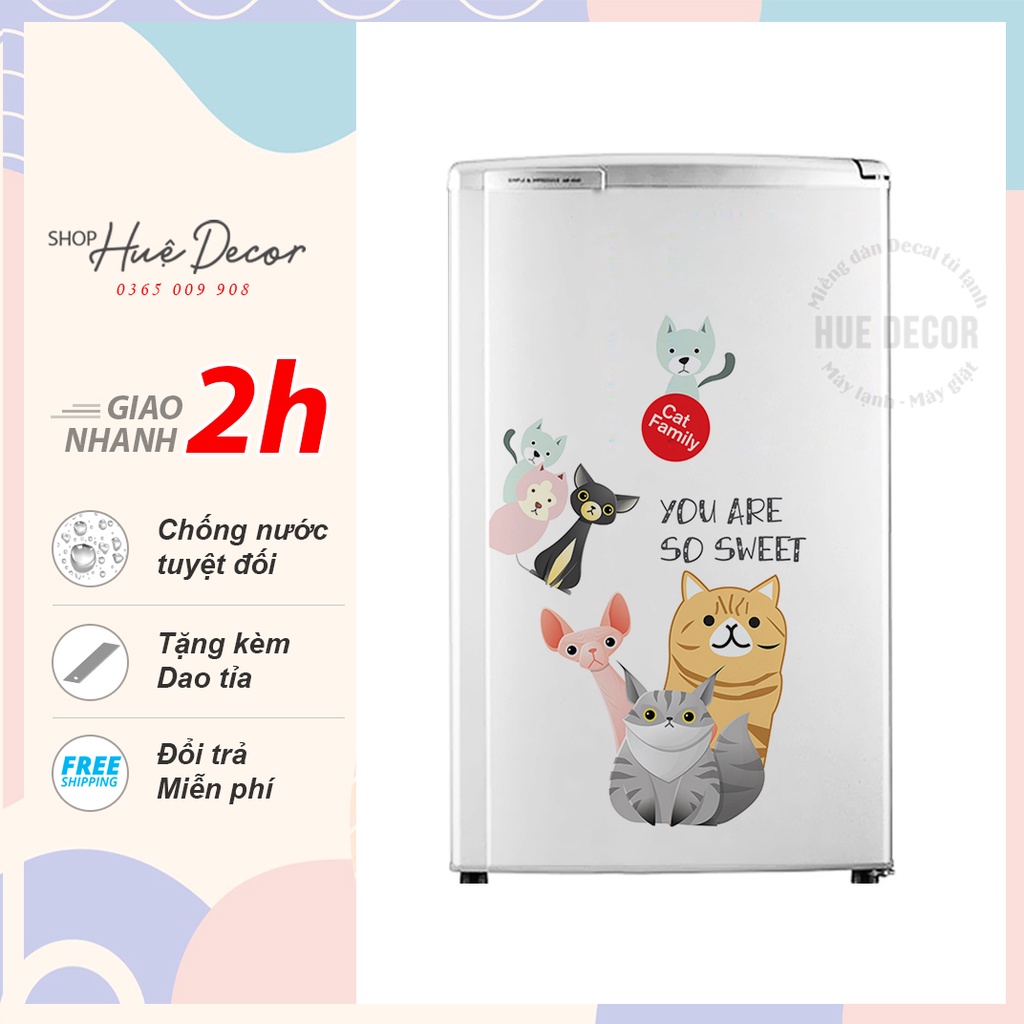 Miếng dán tủ lạnh chuyên dụng cho tủ mini "Gia đình mèo dễ thương"