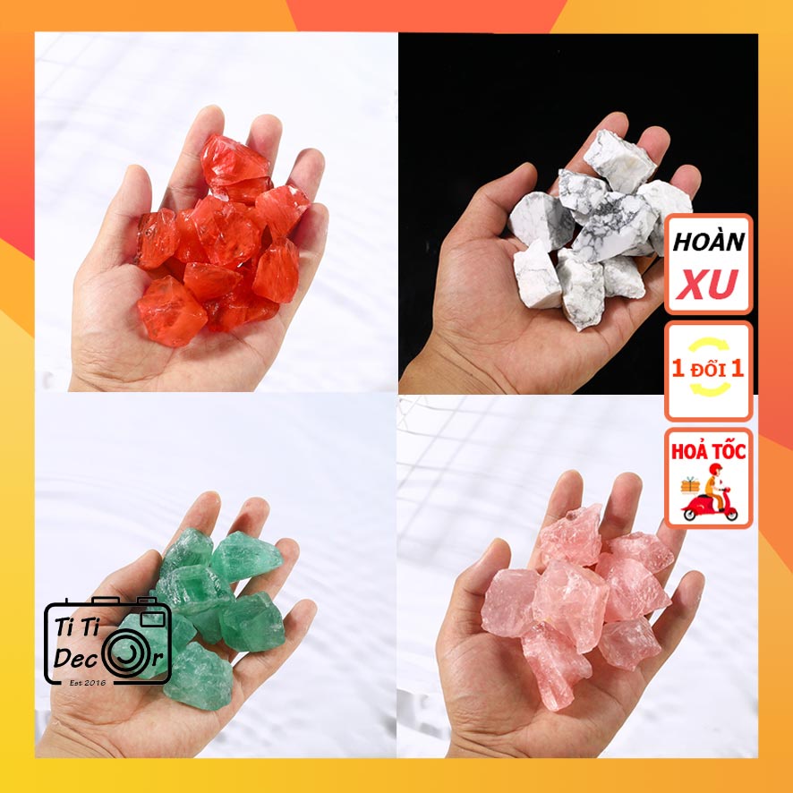 Set 6 Viên Đá Crystal Marble TiTi Decor, Rose Quartz, Clear Quartz, Đá Thạch Anh Hồng, Trắng Phong Thủy, Trang Trí